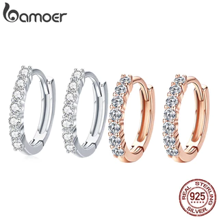 Brincos De Argola De Prata Esterlina 925 Bamoer Cristal Deslumbrante Para Mulheres E Meninas SCE351 em Oferta na Shopee