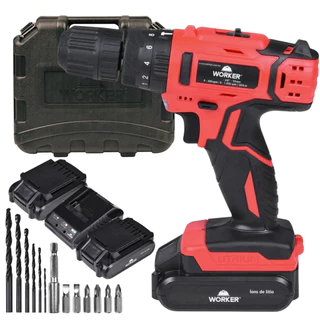 Parafusadeira de Impacto 18V Worker 30Nm 2 Baterias 17 Peças