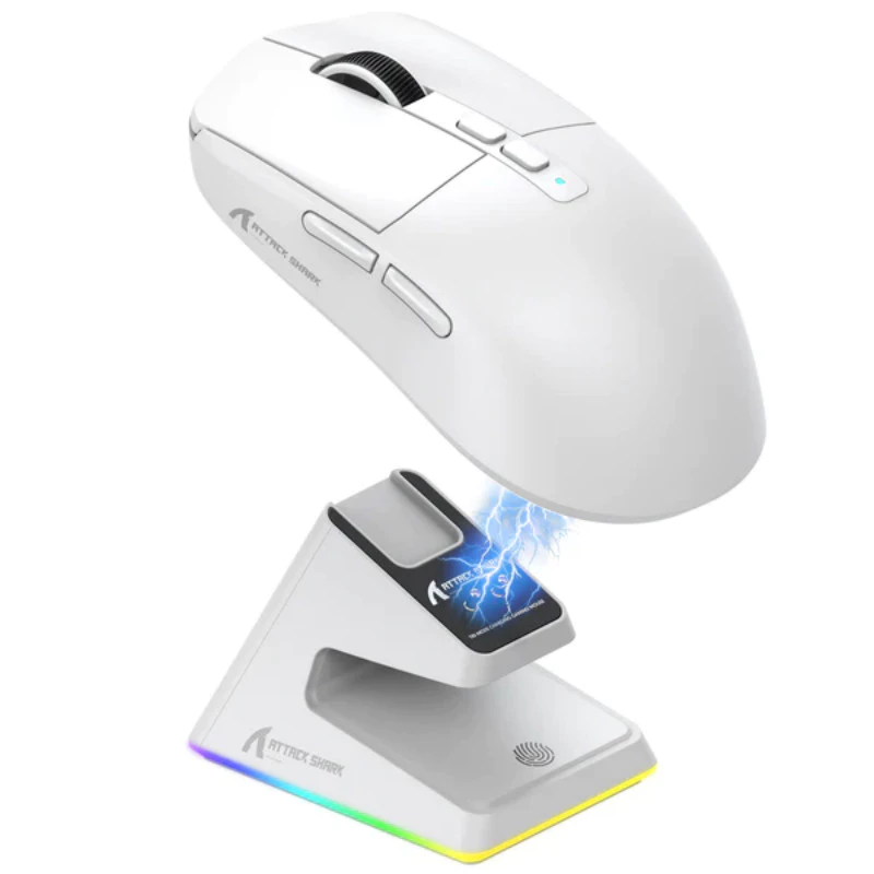 Mouse para jogos sem fio leve Attack Shark X6 com 3 modos de até 26K DPI RGB Base de carregamento com luz de fundo para laptop Deskbtop