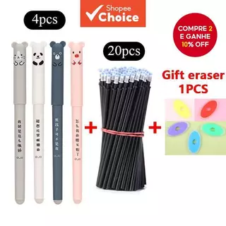 Conjunto De Canetas De Gel Apagáveis 25 Unidades-4 + 20 Recargas (Preto/Azul) Para Escola E Escritório em Oferta na Shopee