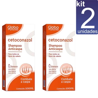kit 2 Shampoo Cetoconazol 2% 100ml Globo Pharma - Anticaspa Dermatológica e Antifúngico