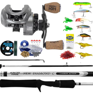 Conjunto Pesca Completo Vara Carbono Carretilha Zaire Estojo em Oferta na Shopee