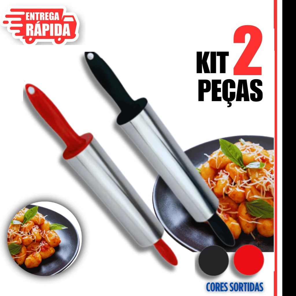 Kit 2/1 unidade Rolo de Massa Cilindro de abrir Massa Inox c