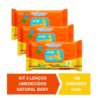 Kit C/ 3 Lenços Umedecidos Natural Baby 100un Cada Evergreen em Oferta na Shopee