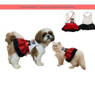 Vestido Pet São Paulo Torcedora | Roupa Cães e Gatos Fêmea com Laço | Tricolor Paulista Soberano