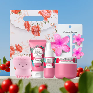 Brilha E Hidrata ! Conjunto De Presente Para Cuidados Com A Pele De 3 Etapas QUIYUM Rosa Mosqueta-Limpador Iluminador , em Oferta na Shopee