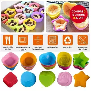 Conjunto de 12 moldes de silicone para bolos redondos, utensílios de decoração e cozimento de bolos.