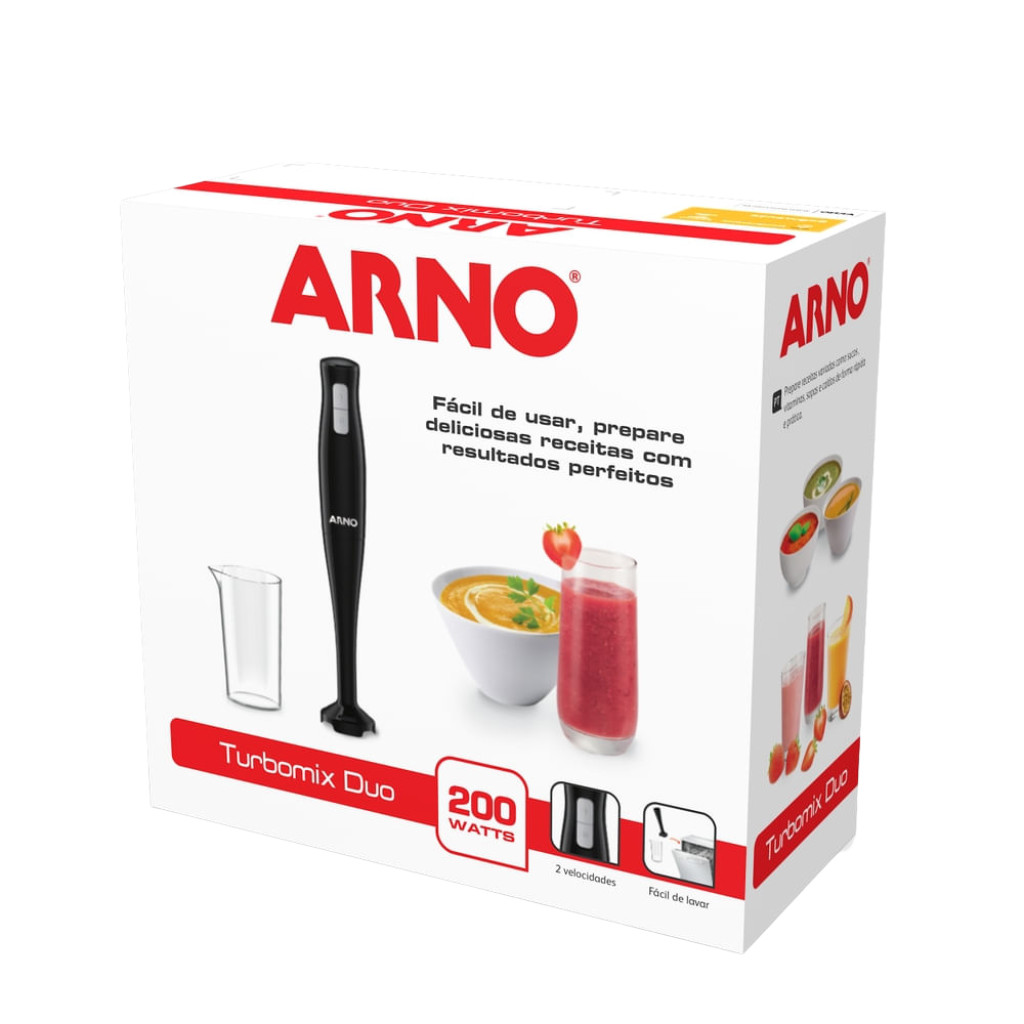 Mixer Portátil Arno TurboMix Duo 200W MX21 Lâmina Aço Inoxidável Copo 500ml Preto 2 em 1 Portátil de Mão