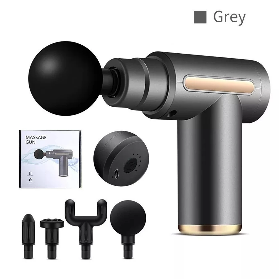 Pistola de Massagem Muscular Portátil Elétrica Profissional Recarregável USB com Múltiplas Ponteiras para Relaxamento