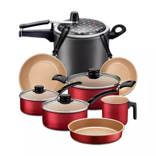 Jogo de Panelas 8 Pçs Tramontina Turim Vermelha e Panela de Pressão 4,5 Lts Panelux Magnific Grafite em Oferta na Shopee