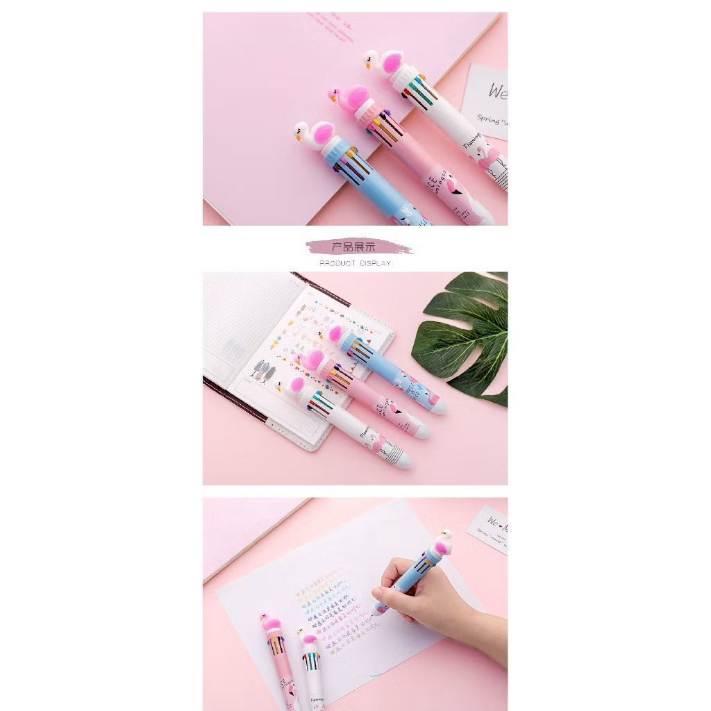 Caneta Flamingo com 10 Cores para Anotações e Estudos 