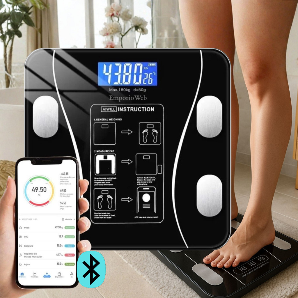 Balança Digital Bioimpedância Smart Bluetooth Alta Precisão Medição ...