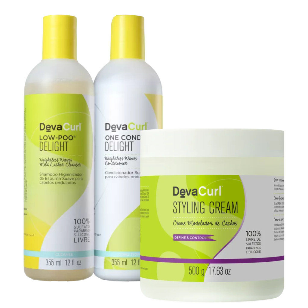 Kit Deva Curl Delight Shampoo Low Poo + Condicionador + Creme modelador ...
