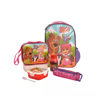 Kit de Mochilas Infantil 6 Peças com Estojo e Lancheira Menina e o Urso em Oferta na Shopee