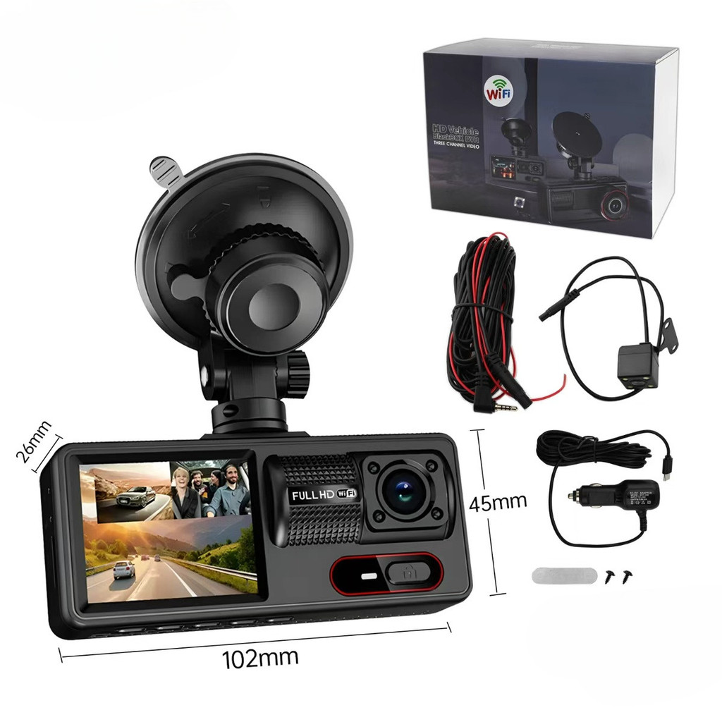 Câmera Veicular 3 Canais Full HD com Wi-Fi – Frontal, Interna e ...