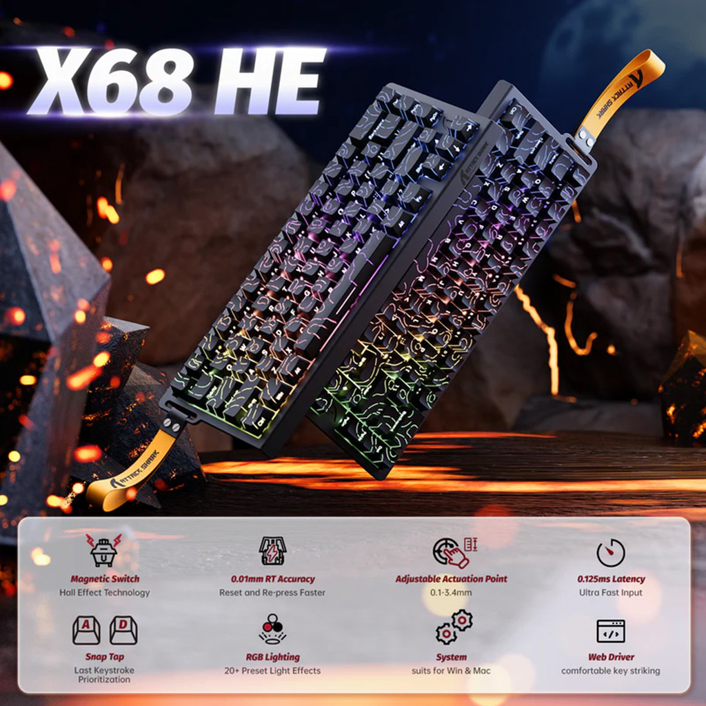 Teclado Gamer Mecânico Switch Magnético Attack Shark 8000hz Com