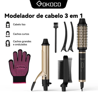GOKOCO 3 Em 1 Ferramenta Multifuncional De Modelagem De Cabelo Para Cabelos Lisos , Cachos Curtos E Longos Ondulados