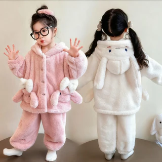 Conjunto De Pijama Feminino Com Capuz E Coelhinho 2025 Inverno | Pijamas De Flanela De Desenho Animado Bebê Menina Quent em Oferta na Shopee