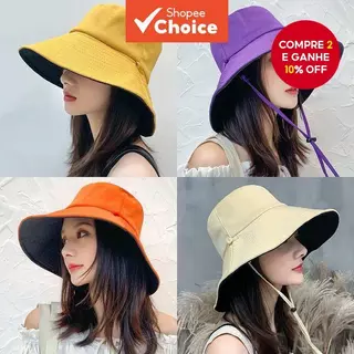 Chapéu De Sol Coreano Com Aba Larga E Grande , Balde De Proteção Para Praia De Verão Feminino em Oferta na Shopee