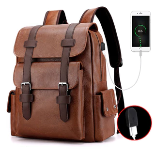 Mochila Masculina Vintage De Couro PU Macio Casual Bolsa De Viagem De Grande Capacidade Com Fivela De Cinto Capa Para La