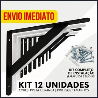 KIT 12 Mão Francesa Suporte para Prateleira Cantoneira Com Parafusos e buchas em Oferta na Shopee