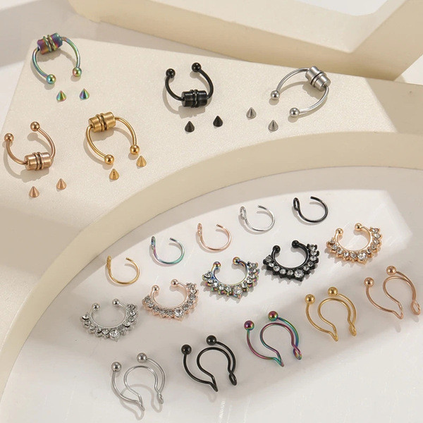 piercing nariz Cross-Border novo estilo espiral nariz anel duplo anel ...
