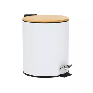 LIXEIRA 3L PEDAL BRANCA TAMPA DE BAMBU em Oferta na Shopee