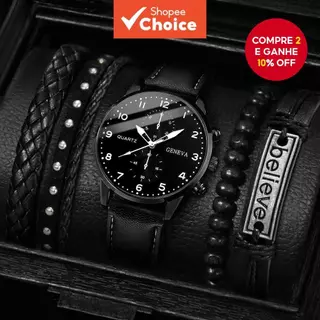 Conjunto De 5 Peças De Pulseira De Relógio De Quartzo Masculino Com Mostrador Árabe Couro Negócios Moda Casual Sem Caixa em Oferta na Shopee
