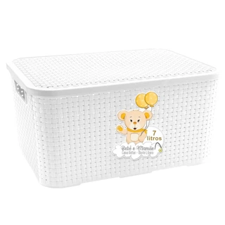Caixa Organizadora Rattan Branca Com Tampa 7 Litros Linha Bebê e Mamãe Para Roupas E Brinquedos em Oferta na Shopee