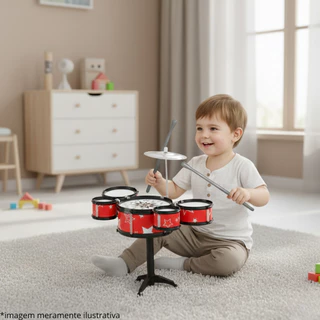 Bateria Infantil Instrumento Musical 5 Tambores Azul e Vermelho Brinquedo Infantil em Oferta na Shopee