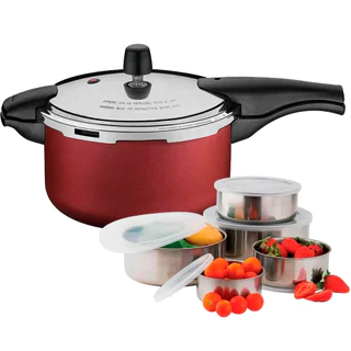 Panela de Pressão 6 Lts Tramontina Vancouver Effect Antiaderente Vermelha c/ Jogo de Potes Aço Inox em Oferta na Shopee