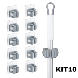 Kit 10 Suporte Organizador de Vassoura Rodo Mop e Utensílios de Parede Adesivo Sem Furos
