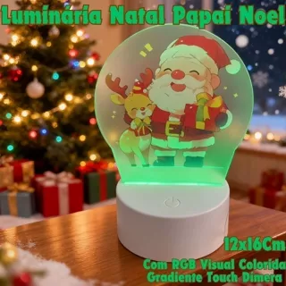 Luminária Natal Papai Noel 12x16Cm Com USB E Base Com RGB Visual Colorida Gradiente Touch Dímera em Oferta na Shopee