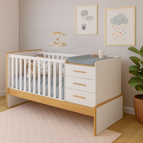 Berço Multifuncional 5 Em 1 Com 3 Gavetas E Trocador 100% MDF Vira Cama ...