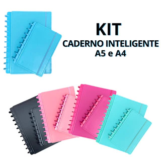 Kit Caderno Inteligente de Discos Com Duas Unidades Tamanhos: A5 + A4 Em Diversas Cores Papelaria