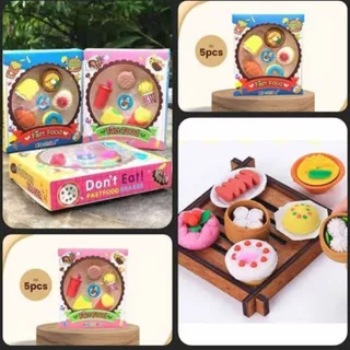 Kit com 5 Borrachas Fast Food Formato de Comidinhas - Diversão/Alegria Material Escolar