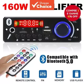 Amplificador 160W Bluetooth 5.0 DIY Placa MP3 Leitor De Áudio 12V Módulo De Rádio FM TF USB Mic Record Call