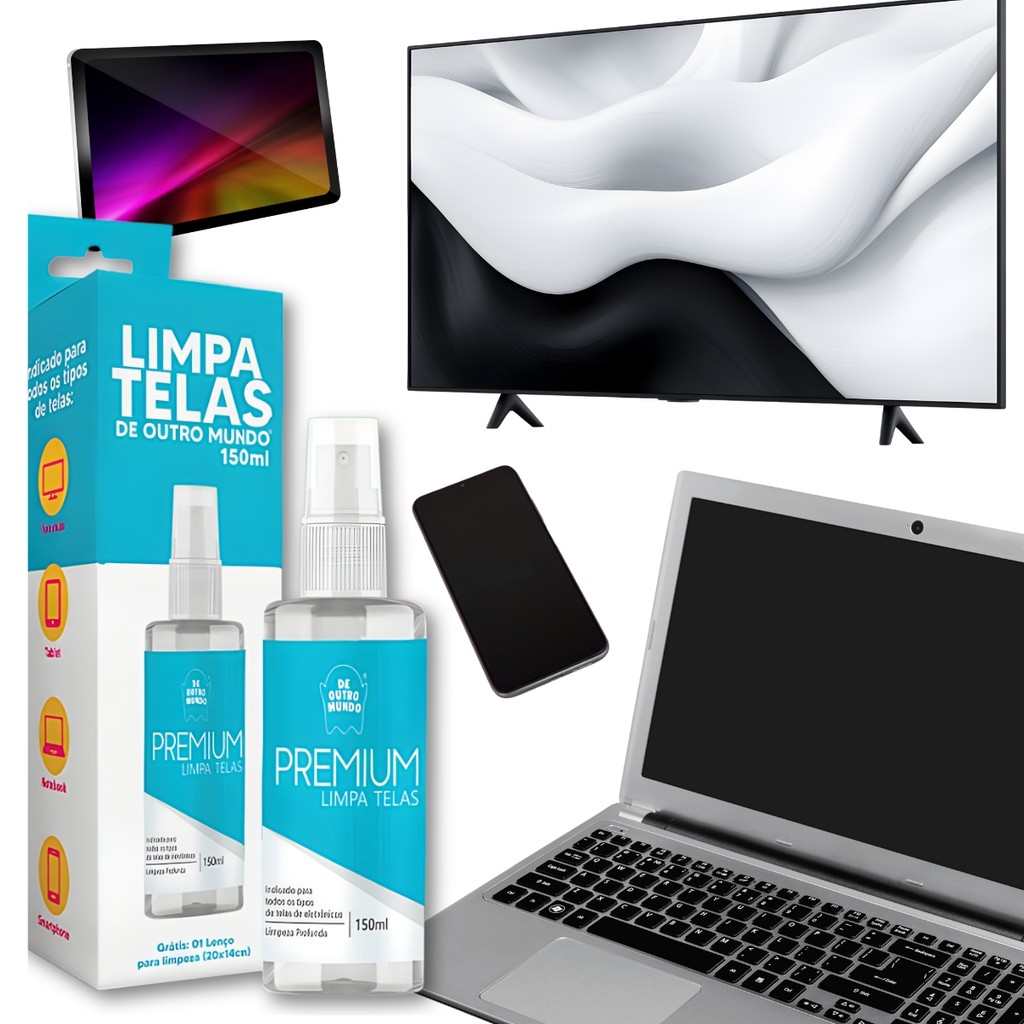 Spray Limpa Tela + Pano Microfibra Celular TV Notebook Tablet Telas ...