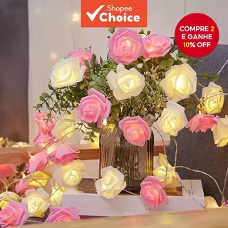 Luzes De Corda De Rosa De Simulação De LED-Decoração Romântica Interna E Externa , Perfeitas Para Festas De Fim De Ano A em Oferta na Shopee