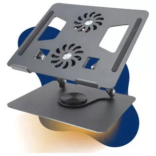 Mesa Suporte Notebook Portatil Base Macbook Ajustável 360° 2 Ventiladores Cor Preto Apoio Notebook