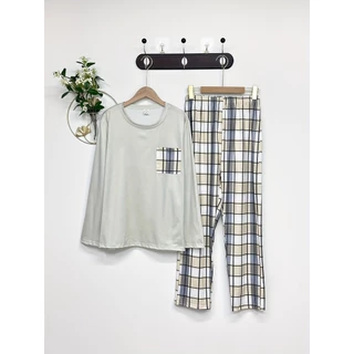 Conjunto de pijama masculino simples xadrez com gola redonda, manga comprida e calça xadrez, pijama confortável estilo a em Oferta na Shopee