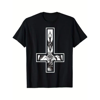 Camiseta Masculina Baphomet Cruz Invertida Gótico Satânico Estampada Preta Confortável Estilosa Divertida Moda