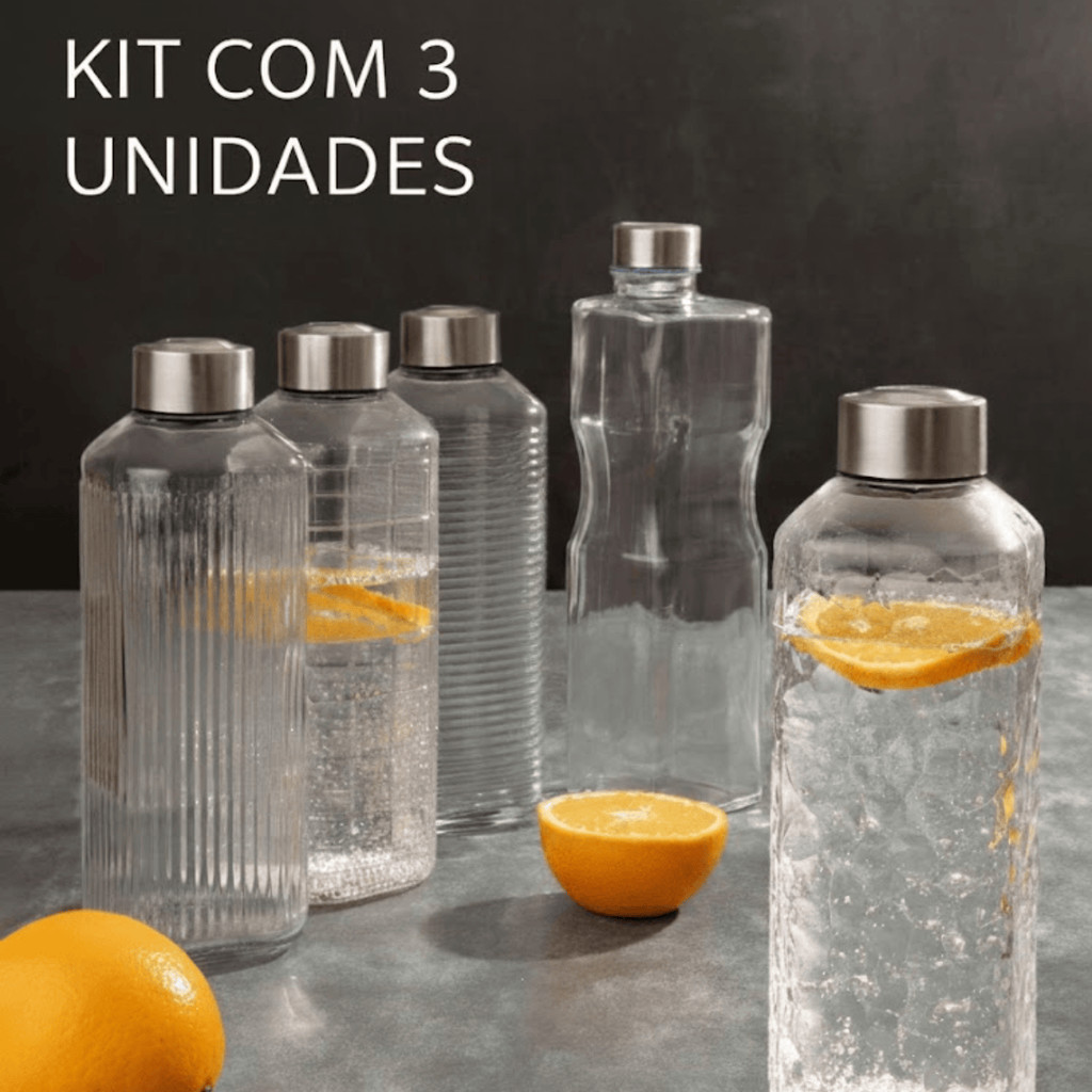 Conjunto 3 Garrafas Vidro Grosso Transparente Para Armazenamento De ...