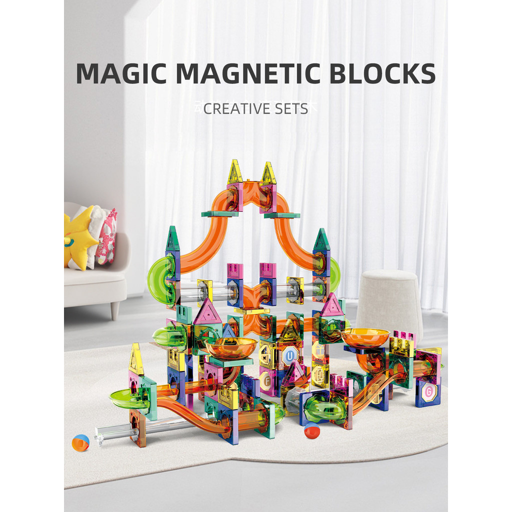 Brinquedo de montagem de blocos magnéticos com pista de bola educativa ...