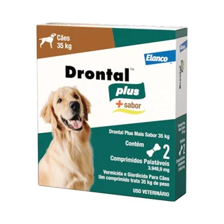 Drontal Plus Elanco Sabor Carne para Cães até 35Kg - 2 Comprimidos em Oferta na Shopee