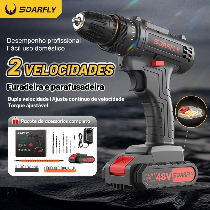 Parafusadeira Elétrica Sem fio 48V | Bivolt Com luz LED | Carregador ...