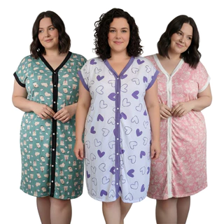 Kit 3 Camisolas Plus Size Abertas com Botões Toque Macio Modelagem Solta Super Confortáveis em Oferta na Shopee