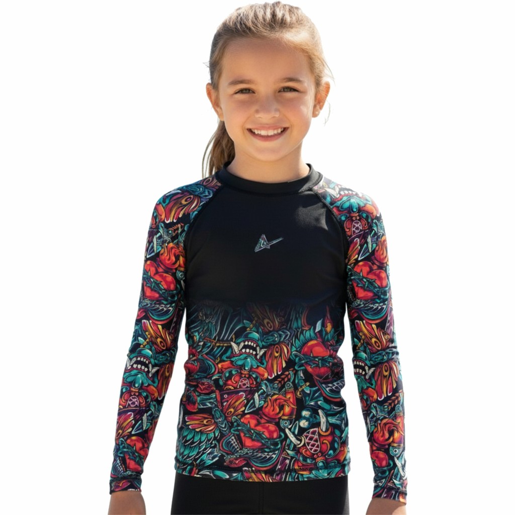 Camisa Rash Guard Infantil Feminina Black Roses Manga Longa | Shopee Brasil