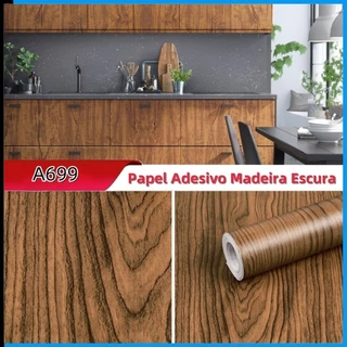Papel de Parede Adesivo 5M x45CM Madeira Marrom Escuro Impermeável Ideal Painel, Bancada Moveis