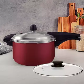 Panela de Pressão 2 em 1 Tramontina Vancouver 6 Litros com Tampa de Vidro Antiaderente Vermelha em Oferta na Shopee